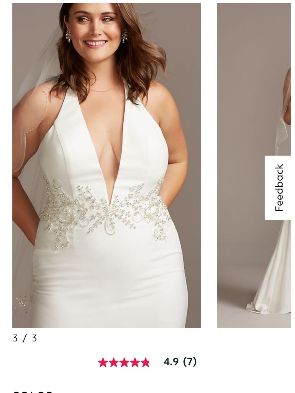 White Plus-Size Beaded V-Neck Wedding Dress
